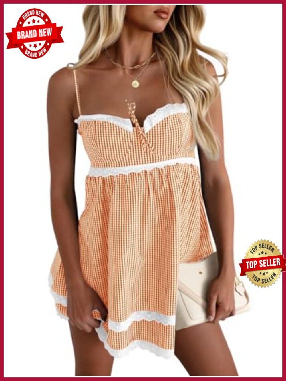 Sweetheart Neck Y2K Plaid Lace Tiered Mini Dress Adjustable Straps Sundress